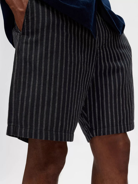 Selected Homme Owen Linen Shorts - Navy/Cream Stripe