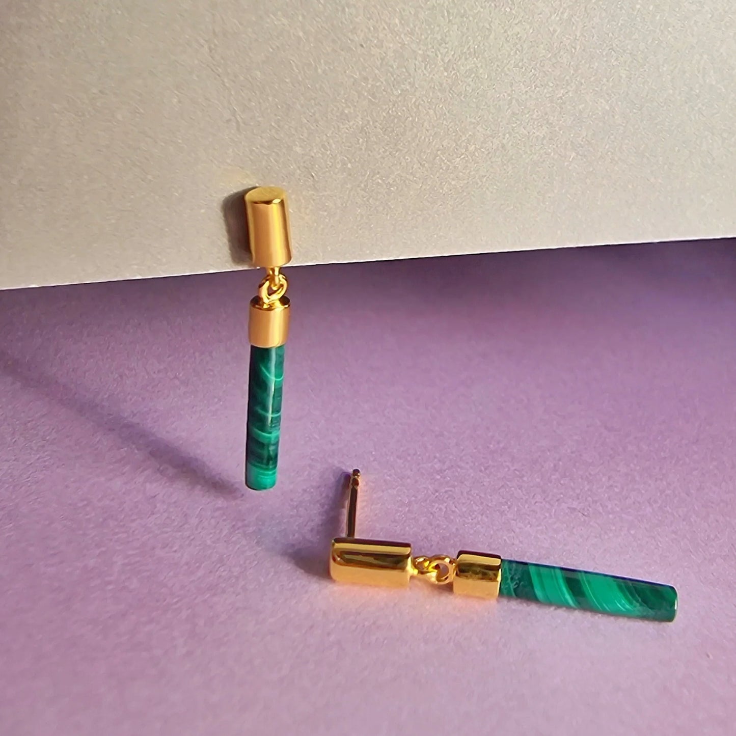 Vurchoo Malachite Drop Bar Earrings - Ghana