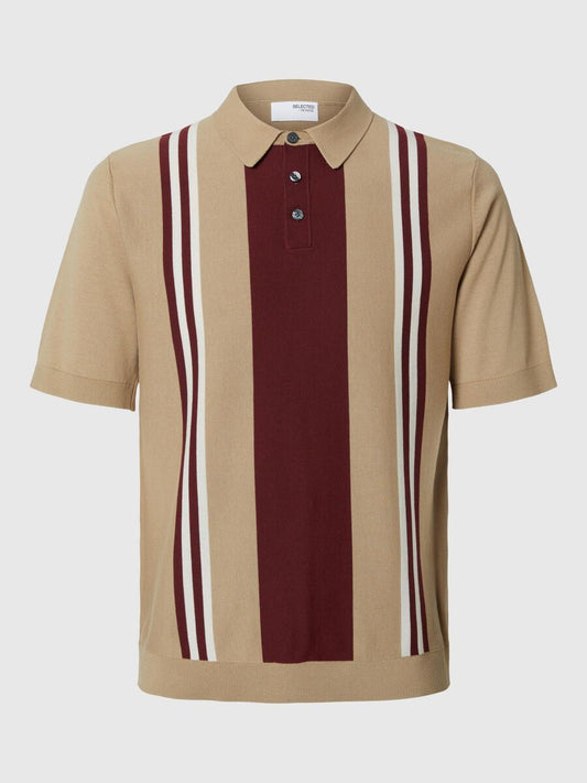 Selected Homme Mattis Knit Polo - Burgandy/Sand