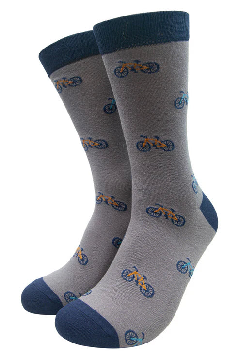 Sock Talk Men's Grey Bike Print Bamboo Socks