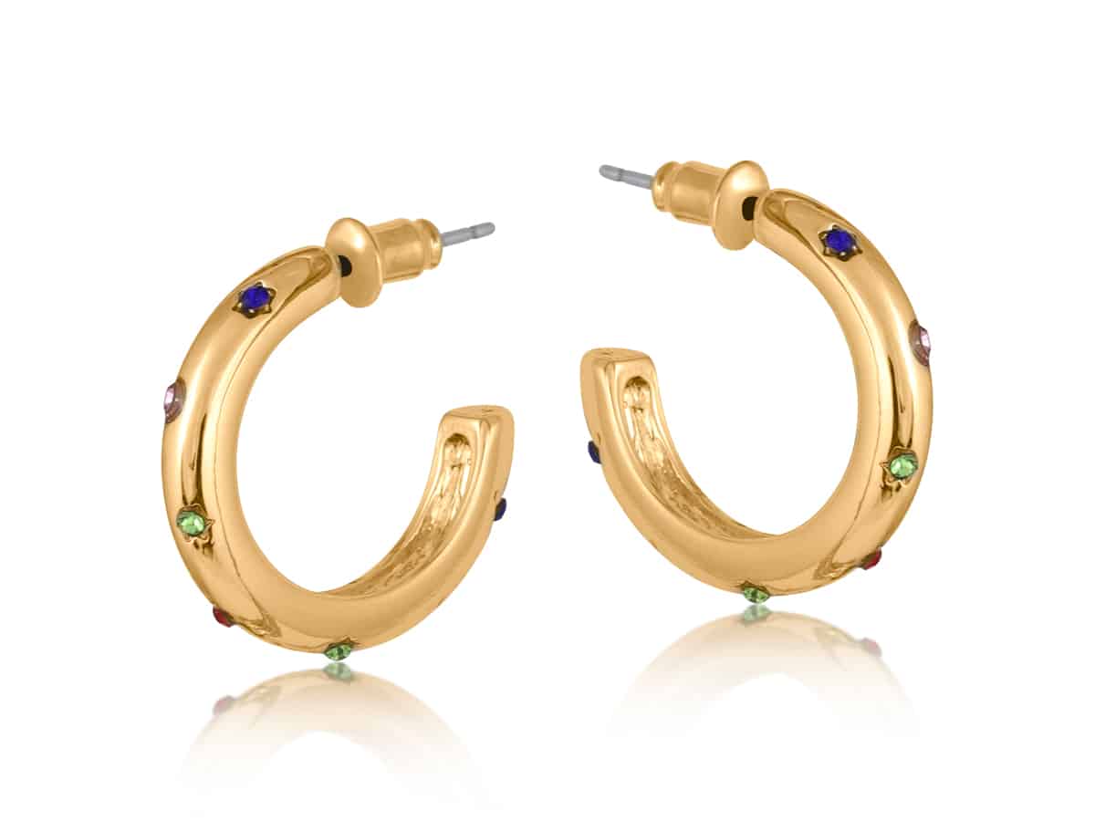 Ginette Gold Rainbow Stones Small Hoop Earrings - Big Metal London