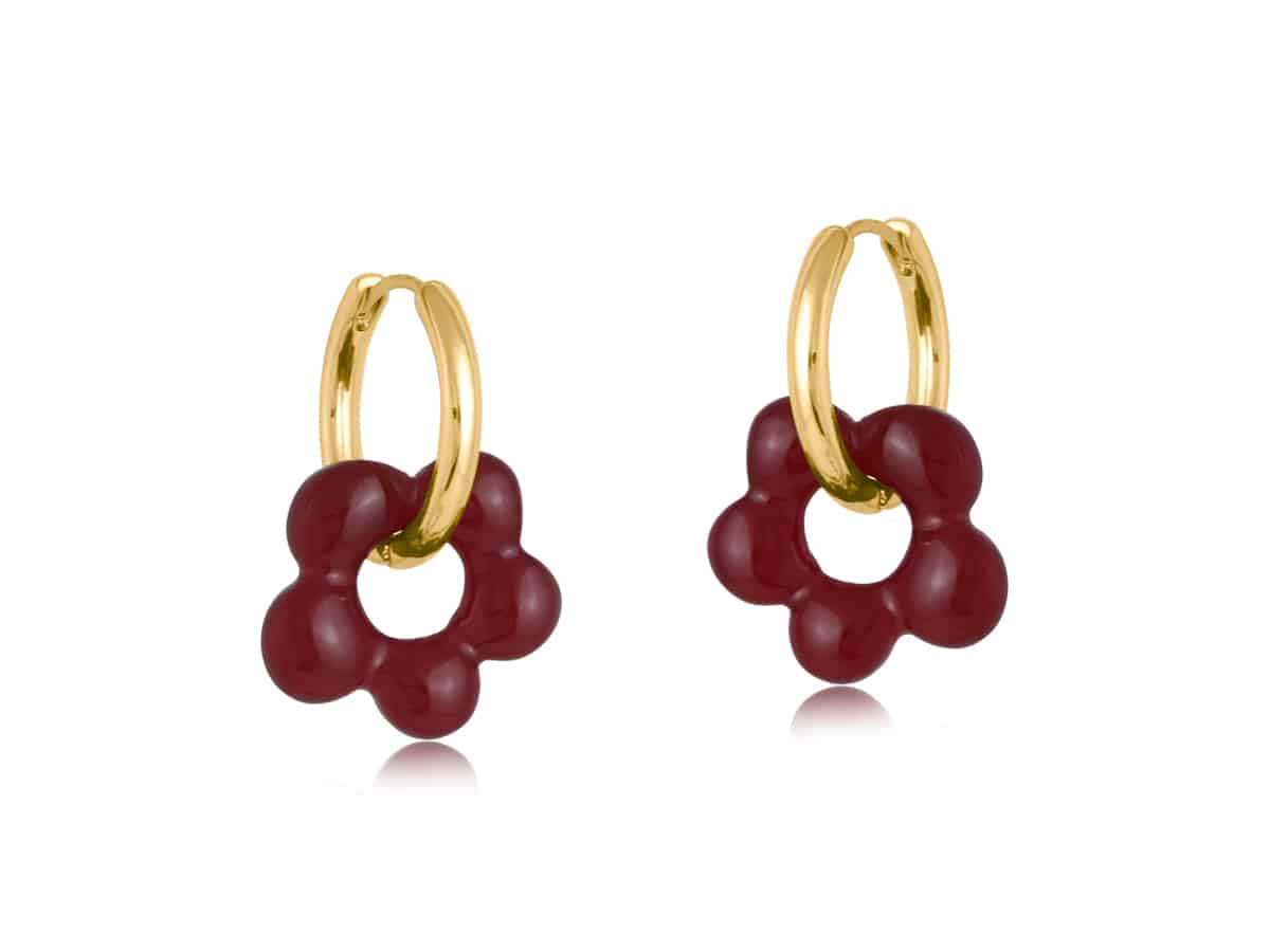 Rebecca Aubergine Beaded Huggie Hoop Earrings - Big Metal London