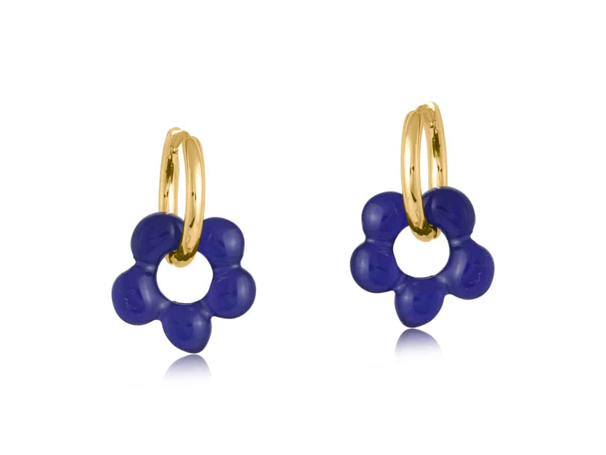 Rebecca Navy Beaded Huggie Hoop Earrings - Big Metal London