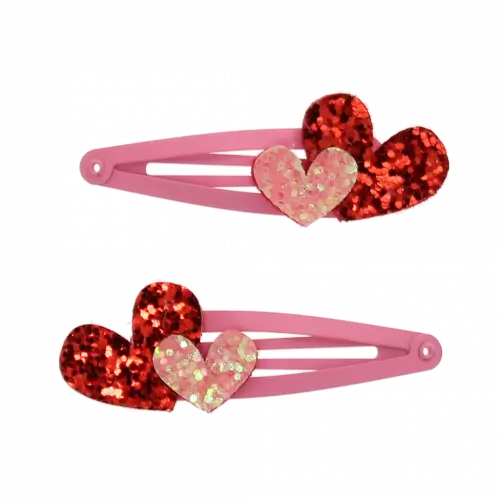 Love Hearts Glitter Hair Clips - Set of 2