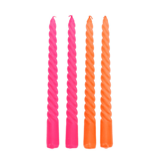 Twisted Candles Pink & Orange - Set of 4