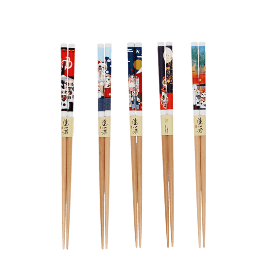 Wooden Chopsticks - Beckoning Cats Pack of 5