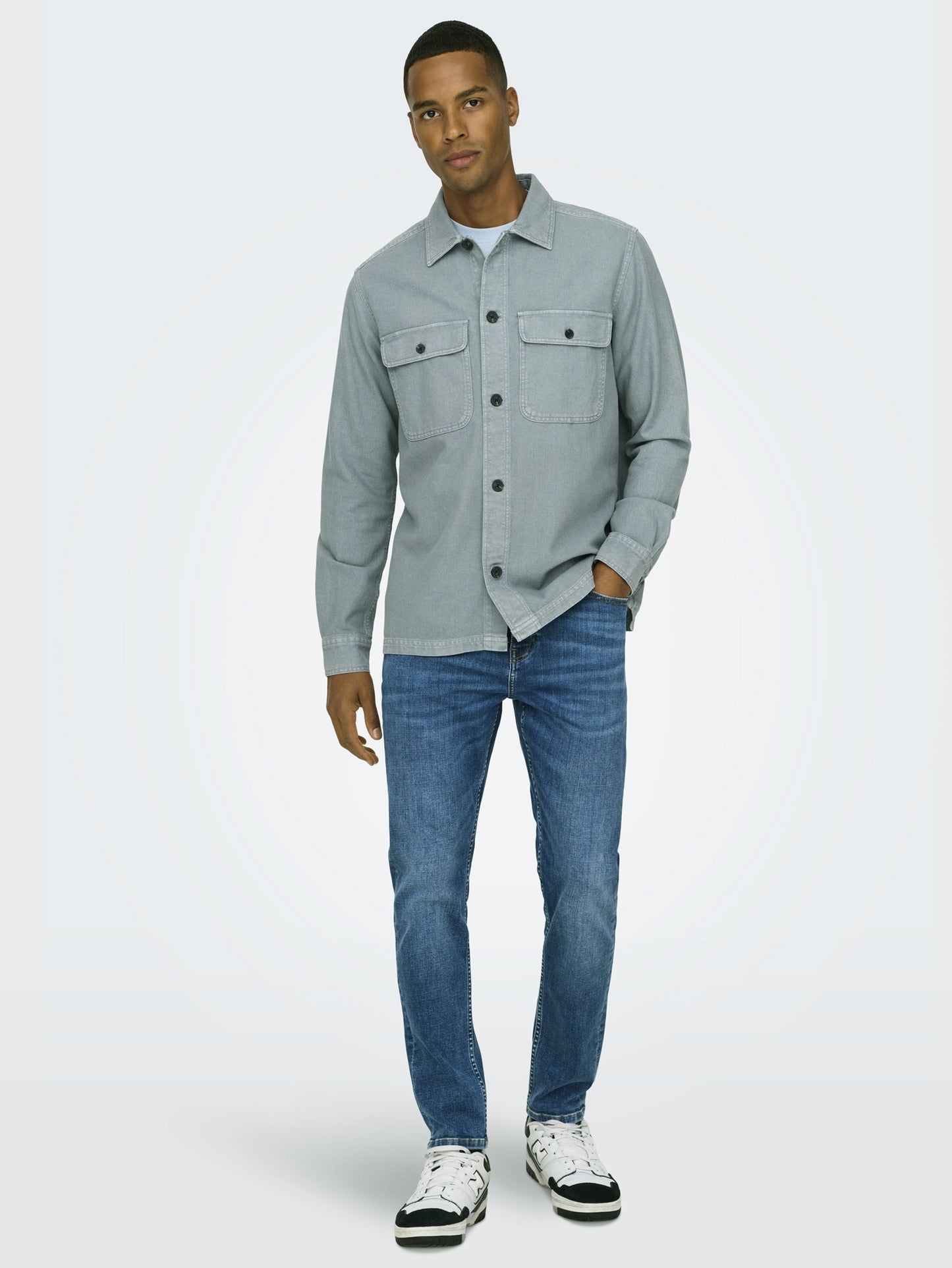 Only & Sons Oliver Twill Overdye Overshirt - Flint Grey