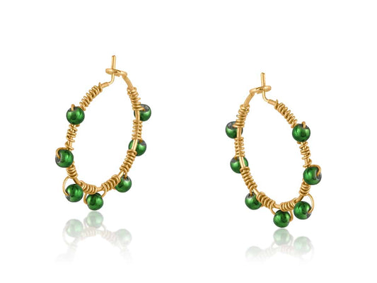 Svetla Green Beaded Hoop Earrings - Big Metal London