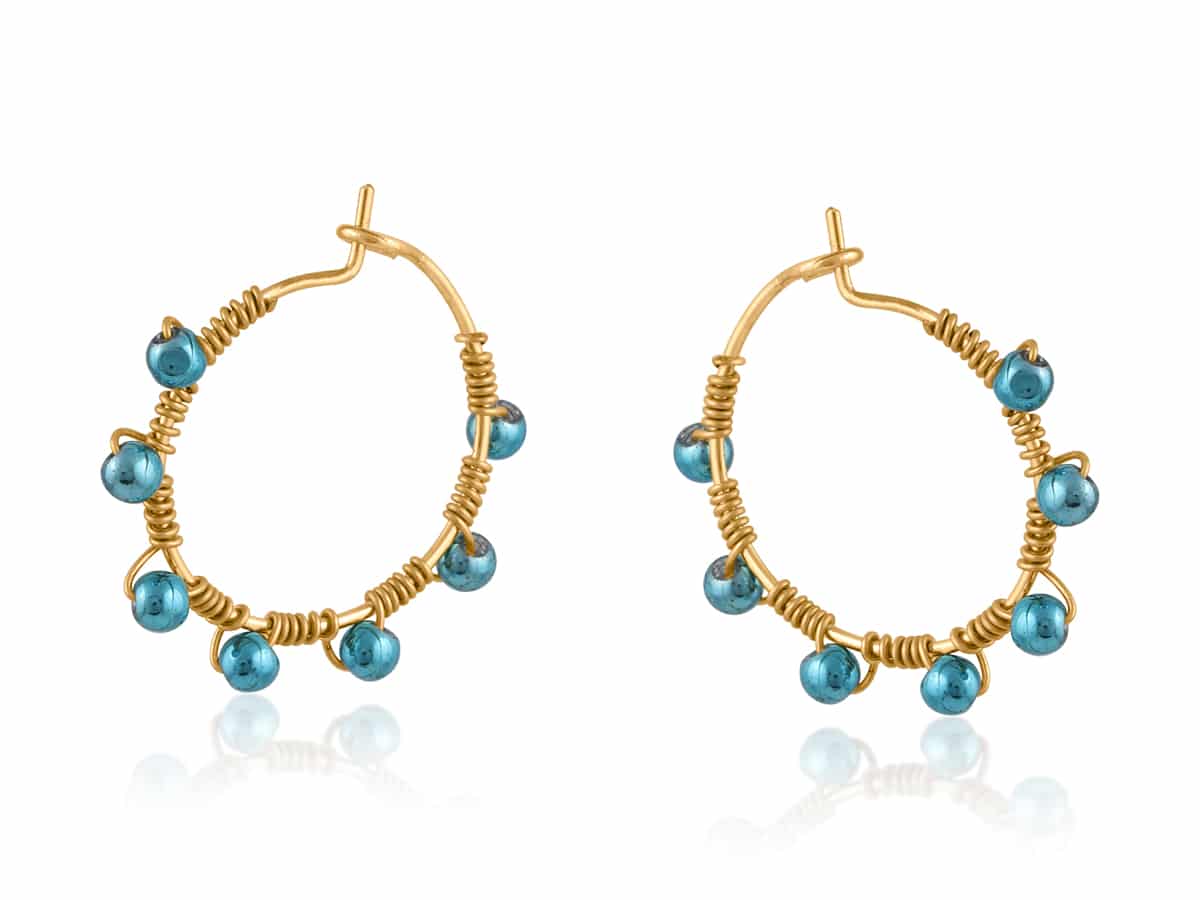 Svetla Blue Beaded Hoop Earrings - Big Metal London