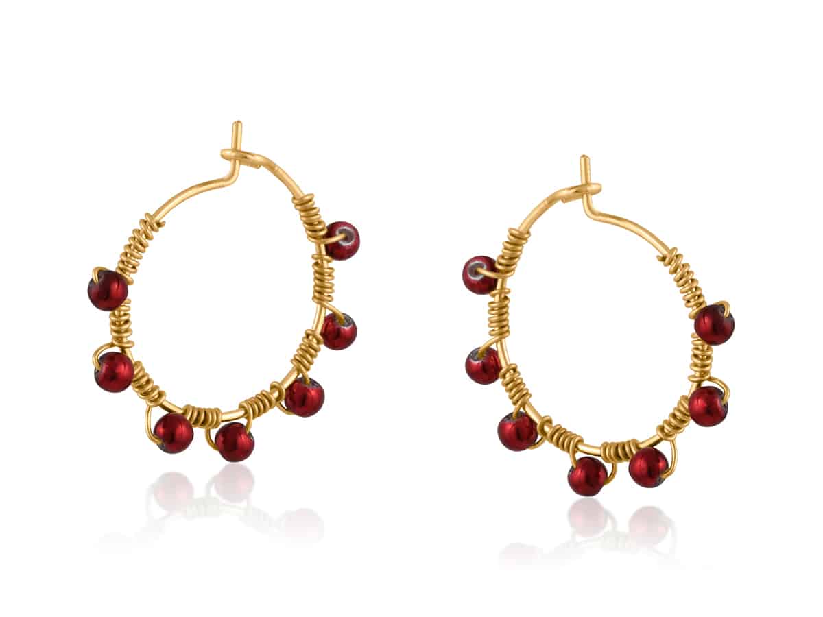 Svetla Red Beaded Hoop Earrings - Big Metal London