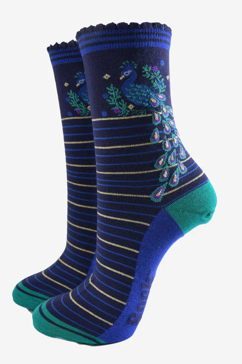 Sock Talk Women's Bamboo Socks Peacock - Navy/Teal