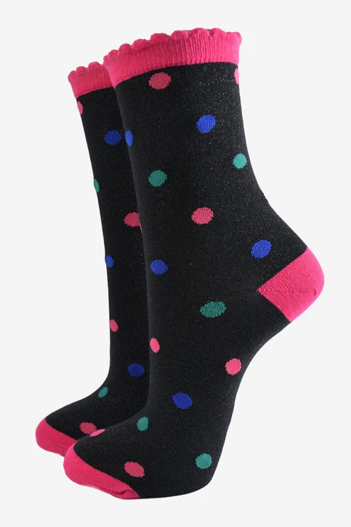 Sock Talk Women's Glitter Socks - Polka Dot/Black