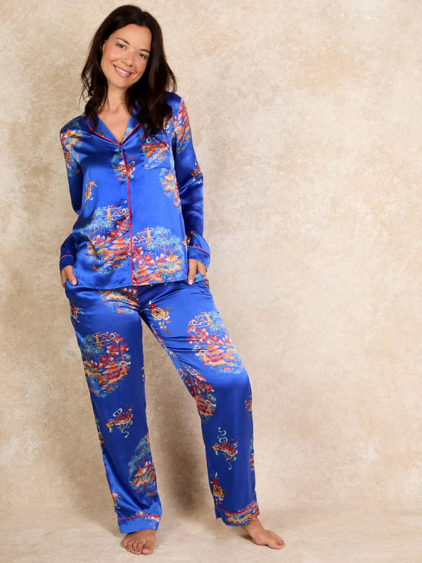 Their Nibs Women's Satin Pyjamas - Cobalt Peace Garden