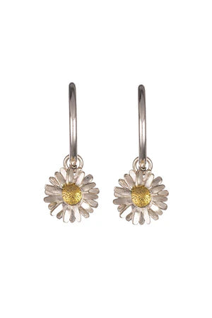 Amanda Coleman Sterling Silver and Gold Daisy Hoops - Daisy Flower Head on Hoops