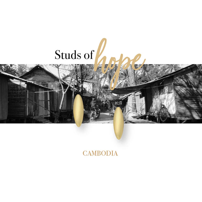 Vurchoo Gold Rice Grain Stud Earrings - Cambodia