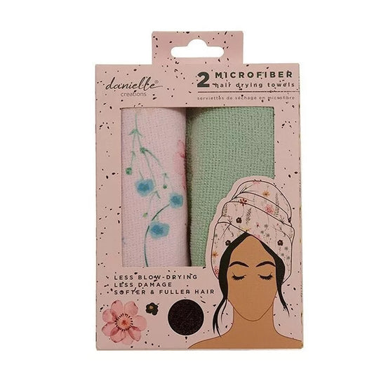 Floral Microfibre Hair Drying Towel - Set of 2