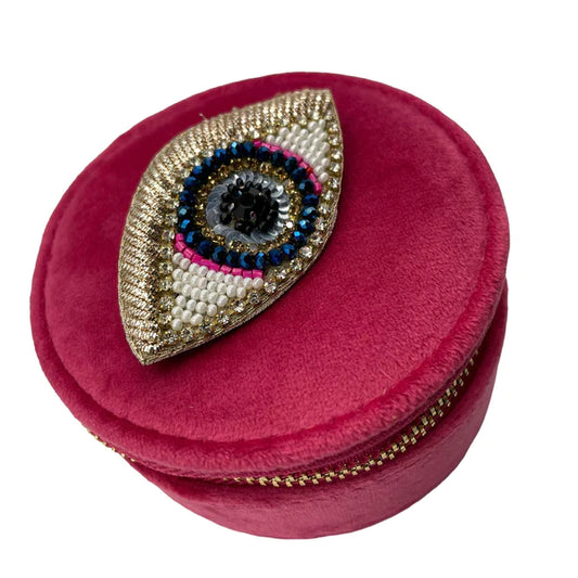 Sixton Beaded Eye Jewellery Box - Bright Pink