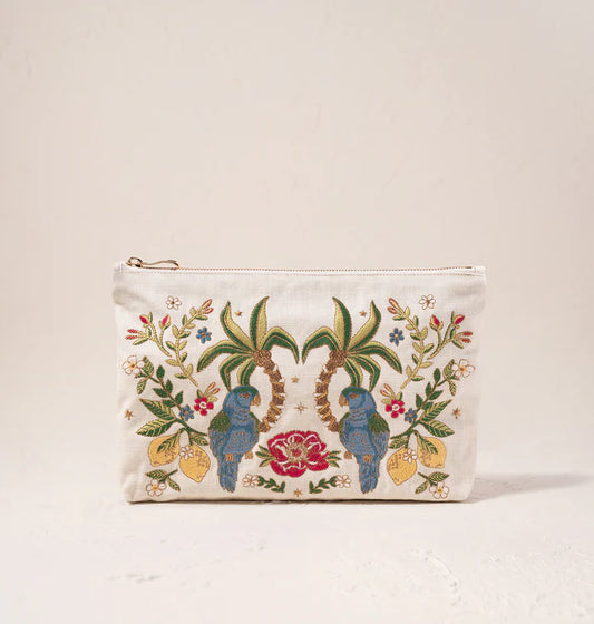 Elizabeth Scarlett Tropical Parrot Canvas Everyday Pouch - Cream