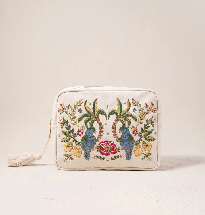 Elizabeth Scarlett Tropical Parrot Canvas Wash Bag - Cream