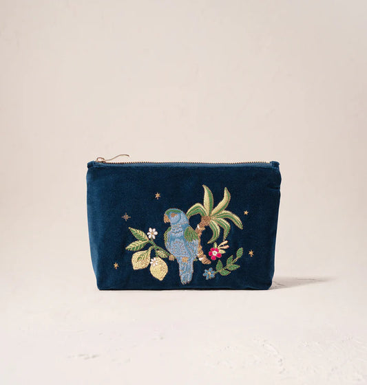 Elizabeth Scarlett Tropical Parrot Mini Pouch - Ink Blue