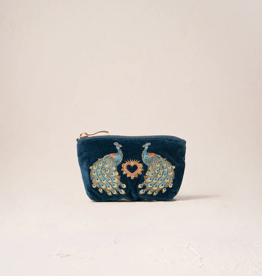 Elizabeth Scarlett Peacock Floral Coin Purse - Ink Blue