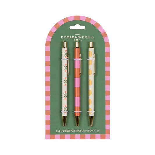 Pen Set of 3 - Flower, Stripe & Lemon