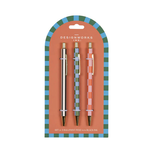 Pen Set of 3 - Stripes & Checks