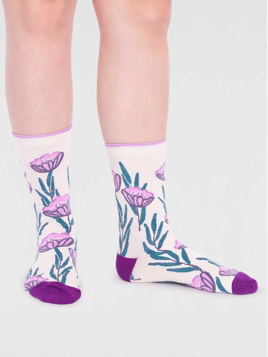 Women's Prunella Organic Cotton Floral Socks - Cream