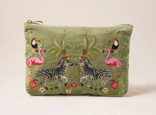 Elizabeth Scarlett Wild Zebra Palm Everyday Pouch - Olive