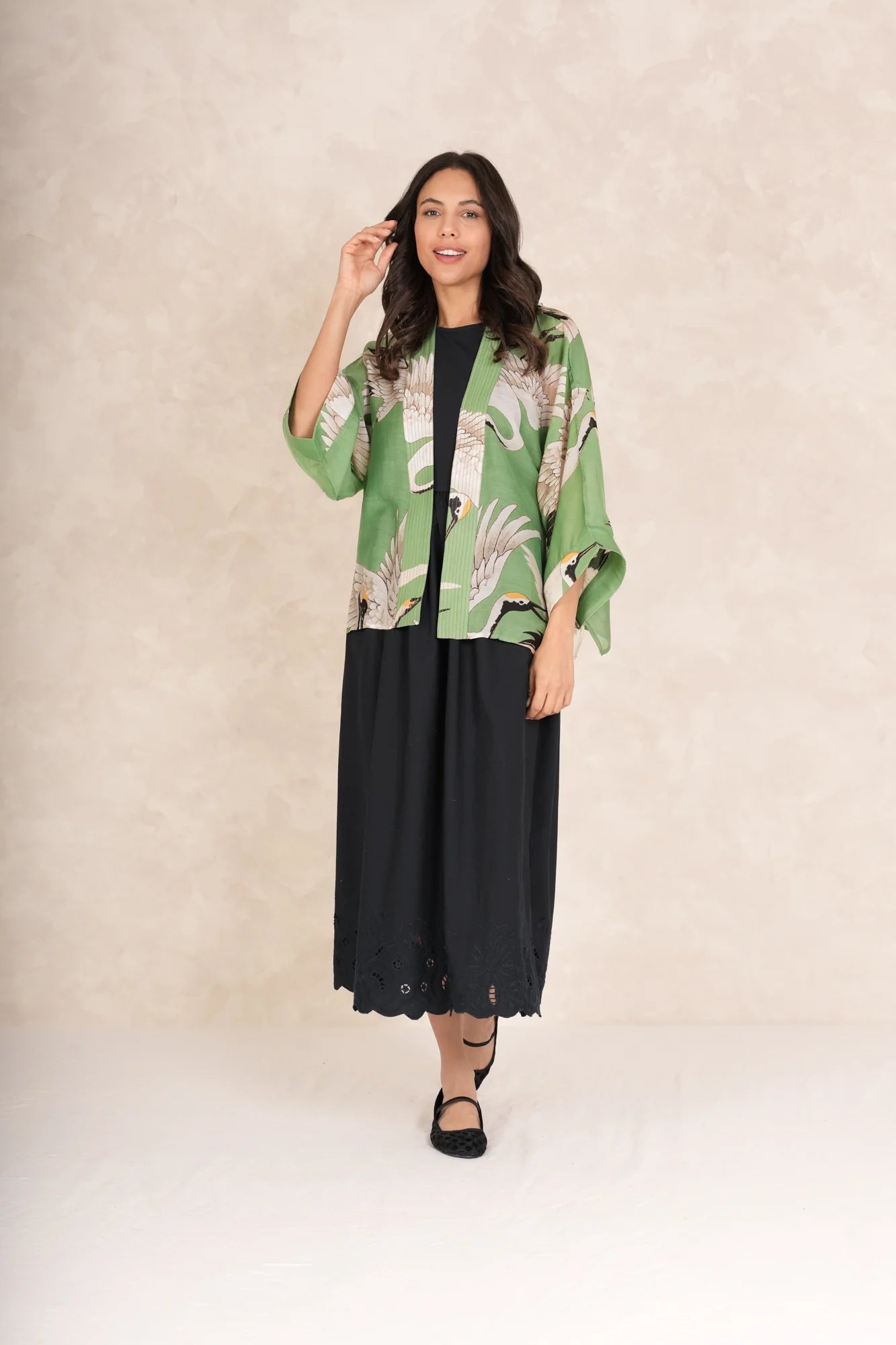 Stork Pea Green Kimono - One Hundred Stars