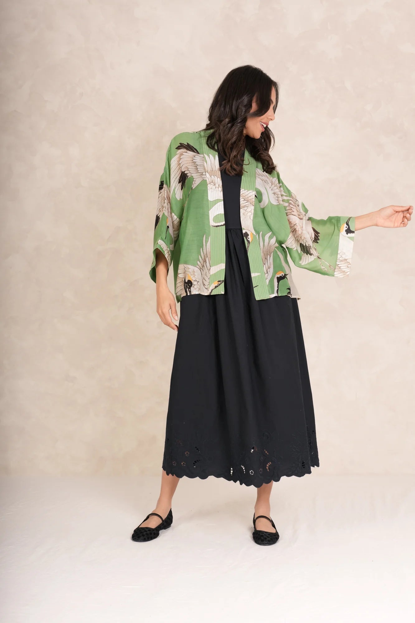 Stork Pea Green Kimono - One Hundred Stars