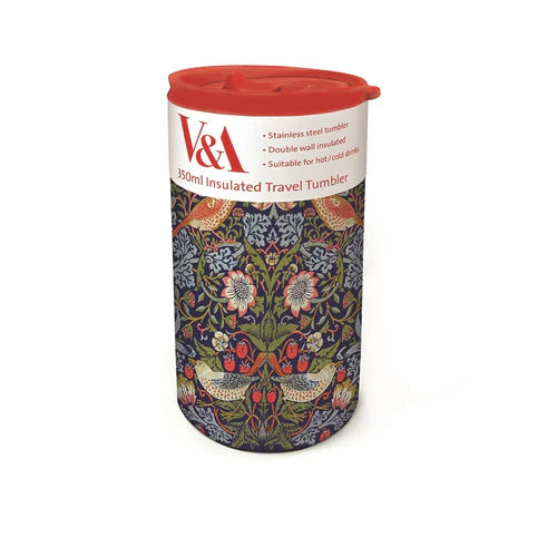 V&A William Morris Insulated Travel Tumbler - Strawberry Thief