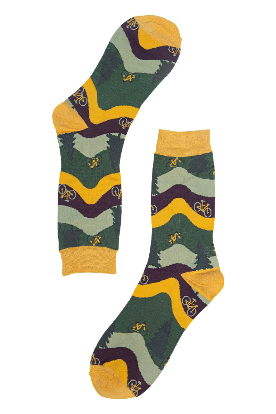 Sock Talk Men's Green and Yellow Mountain Bike Print Bamboo Socks