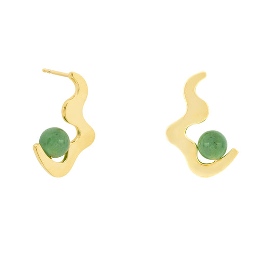 Vurchoo Aventurine Wave Drop Stud Earrings Gold - Argentina