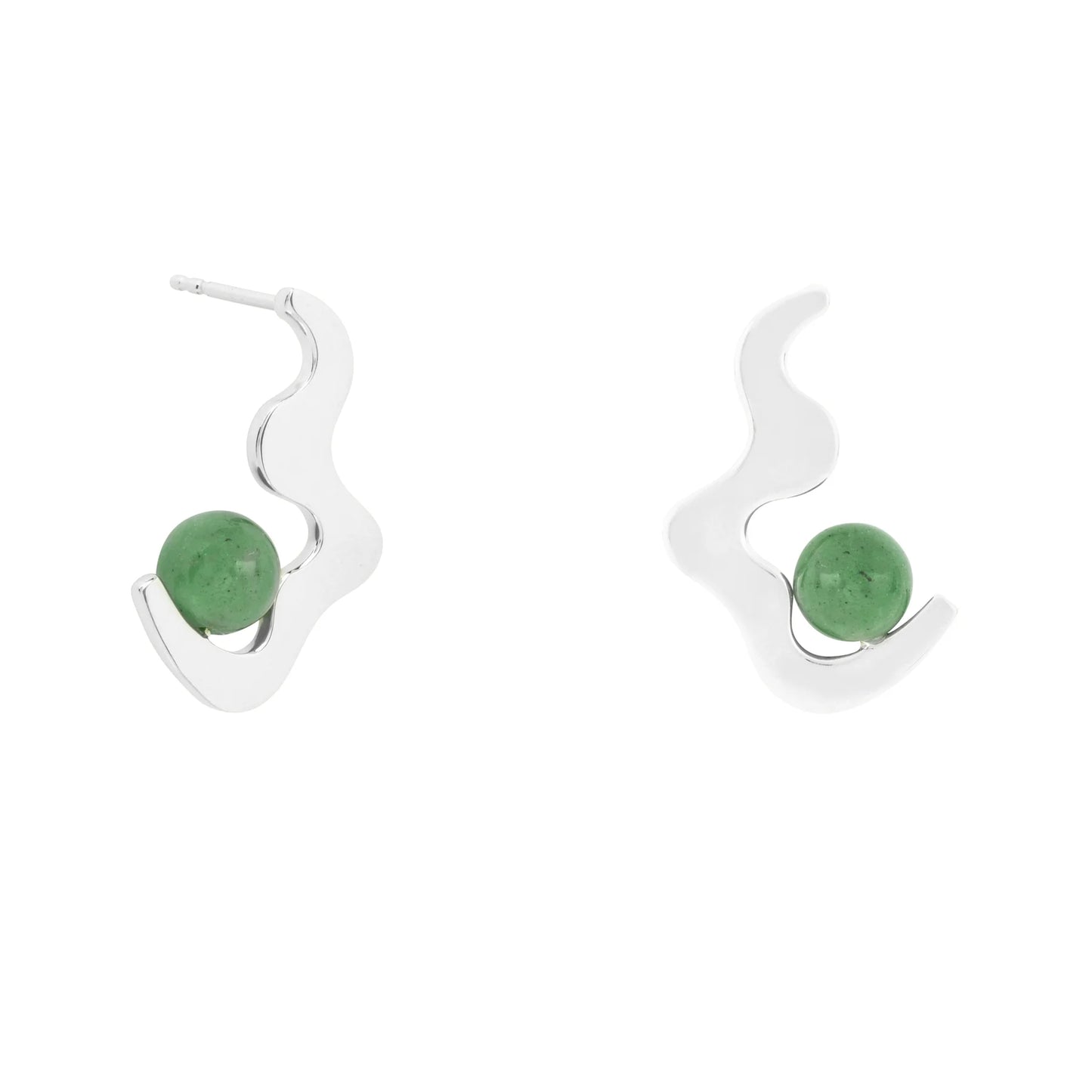 Vurchoo Aventurine Wave Drop Stud Earrings Silver - Argentina