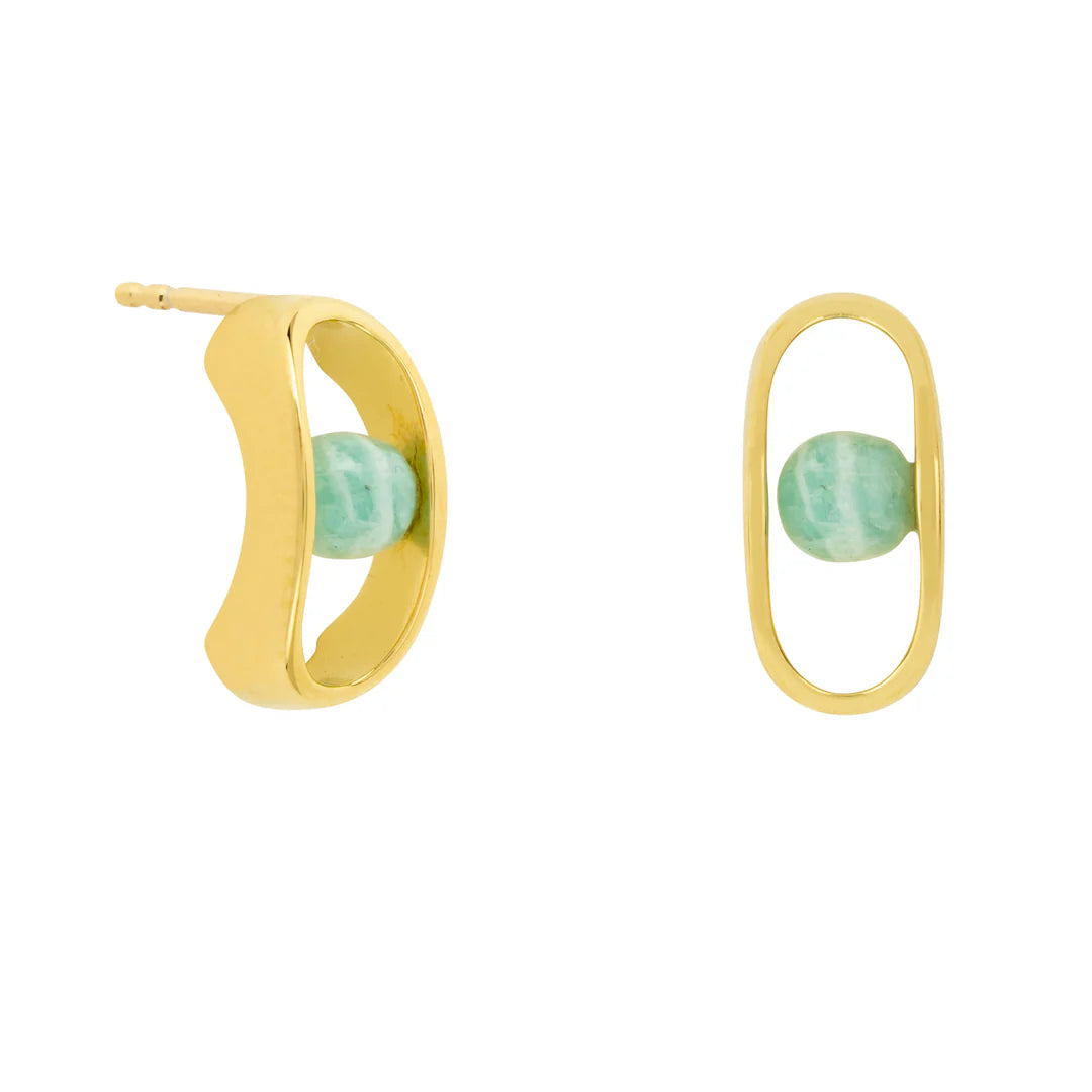 Vurchoo Amazonite Stud Earrings Gold - Sri Lanka