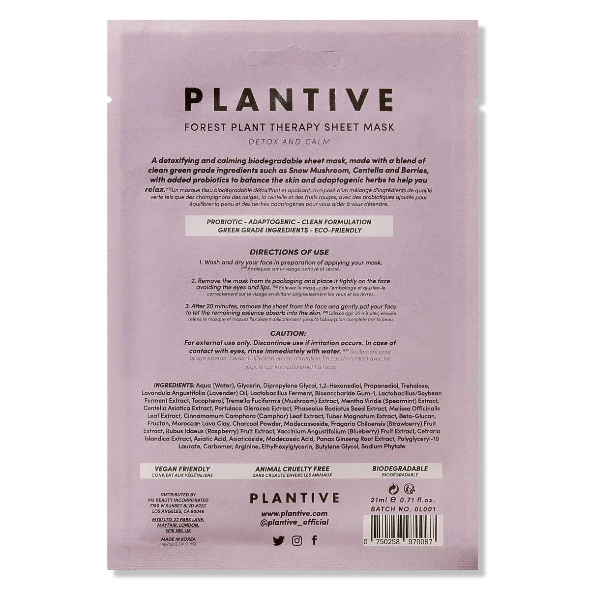 Plantive Forest Plant Therapy Biodegradable Sheet Mask