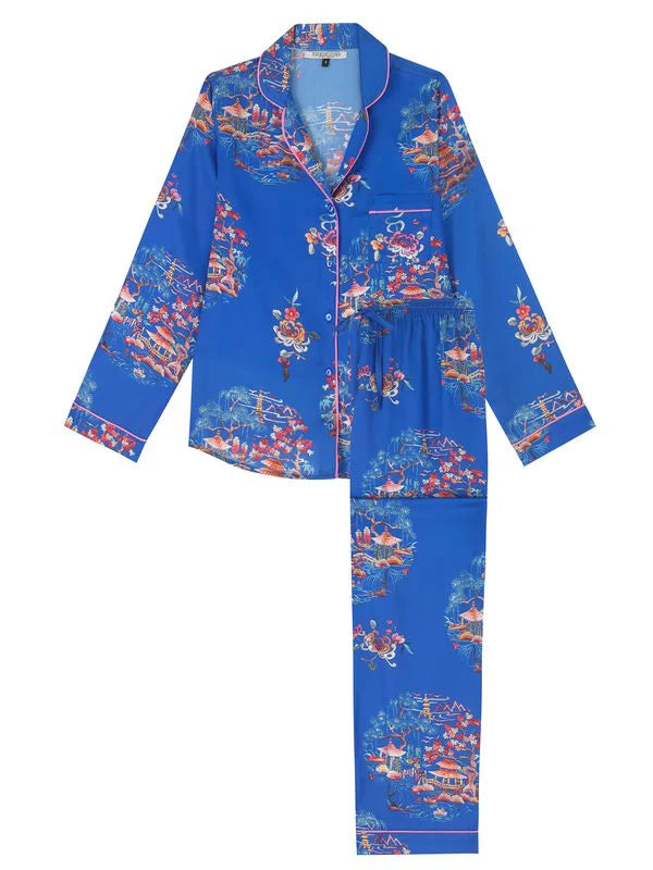 Their Nibs Women's Satin Pyjamas - Cobalt Peace Garden