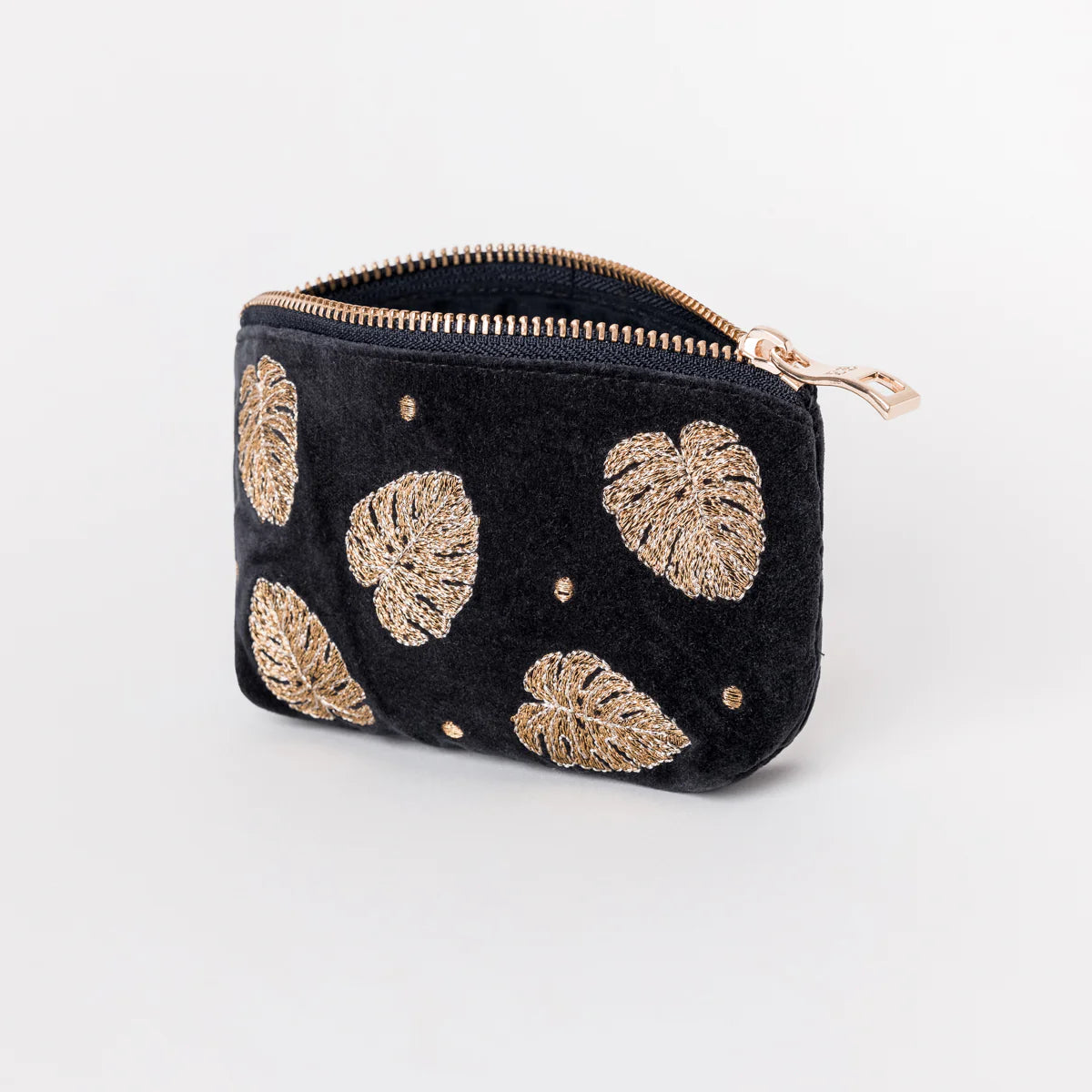 Elizabeth Scarlett Gold Jungle Leaf Coin Purse - Charcoal