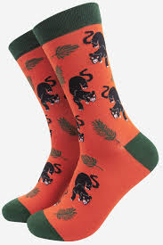 Sock Talk Men's Rust Panther Print Bamboo Socks