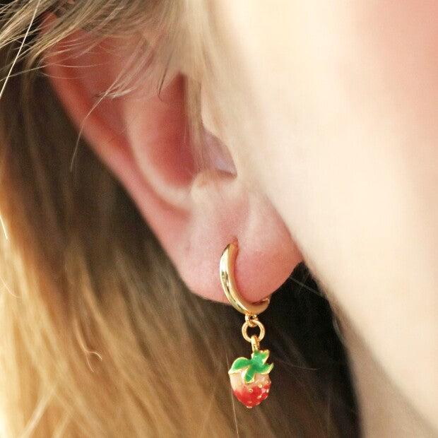 Enamel Strawberry Huggie Hoop Earrings Lisa Angel