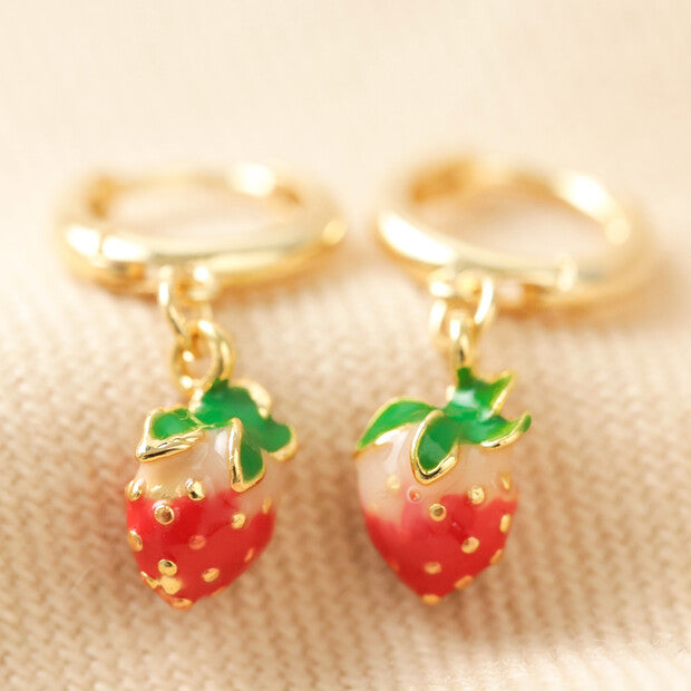 Enamel Strawberry Huggie Hoop Earrings Lisa Angel