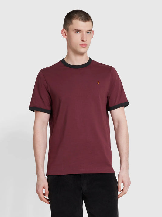 Groves Regular Fit Ringer T-Shirt - Burgundy