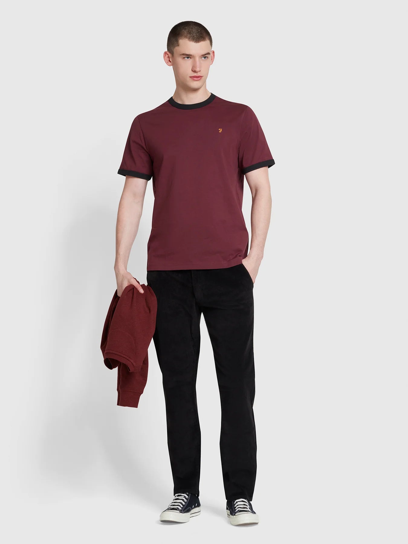 Groves Regular Fit Ringer T-Shirt - Burgundy