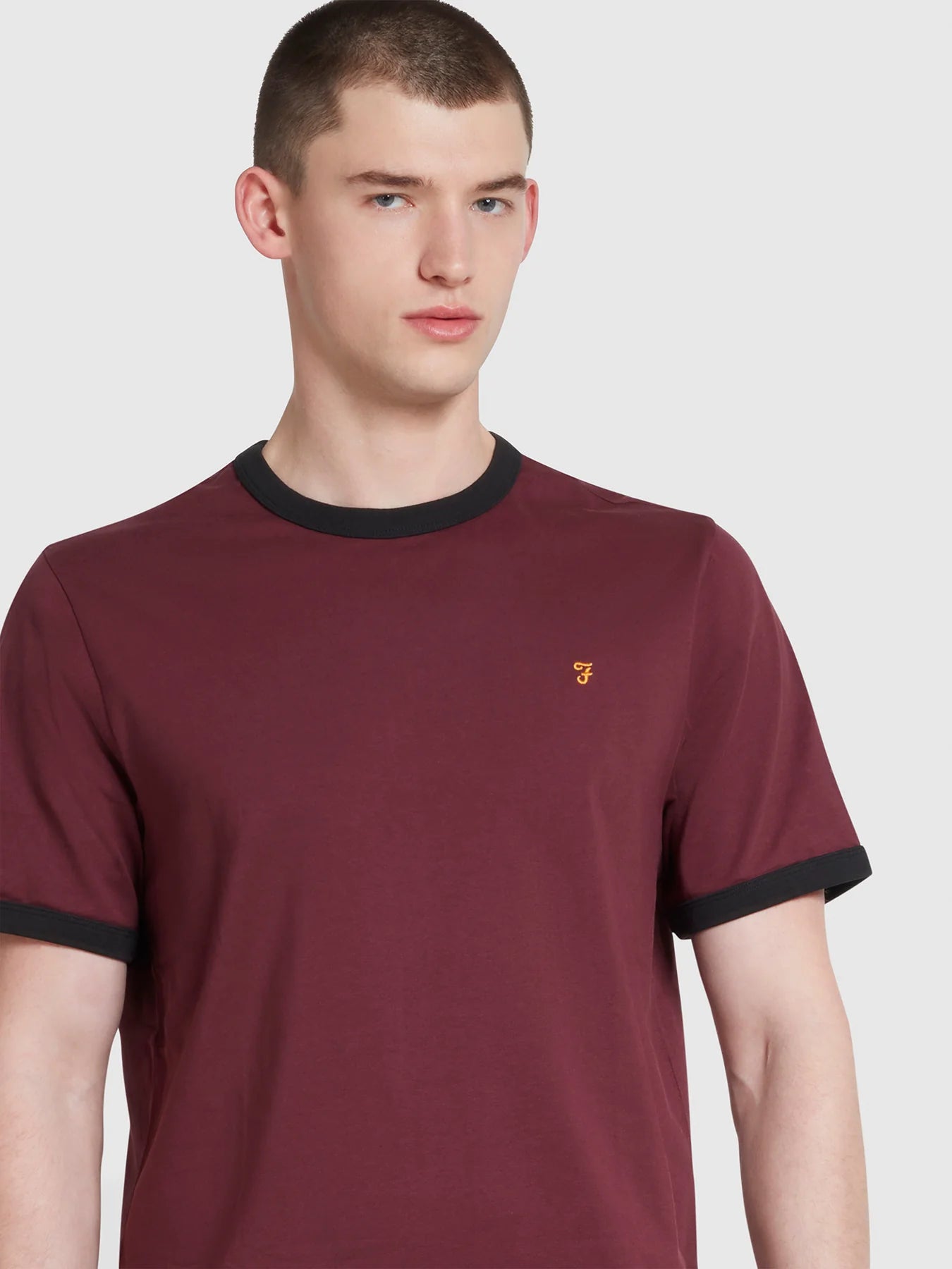 Groves Regular Fit Ringer T-Shirt - Burgundy