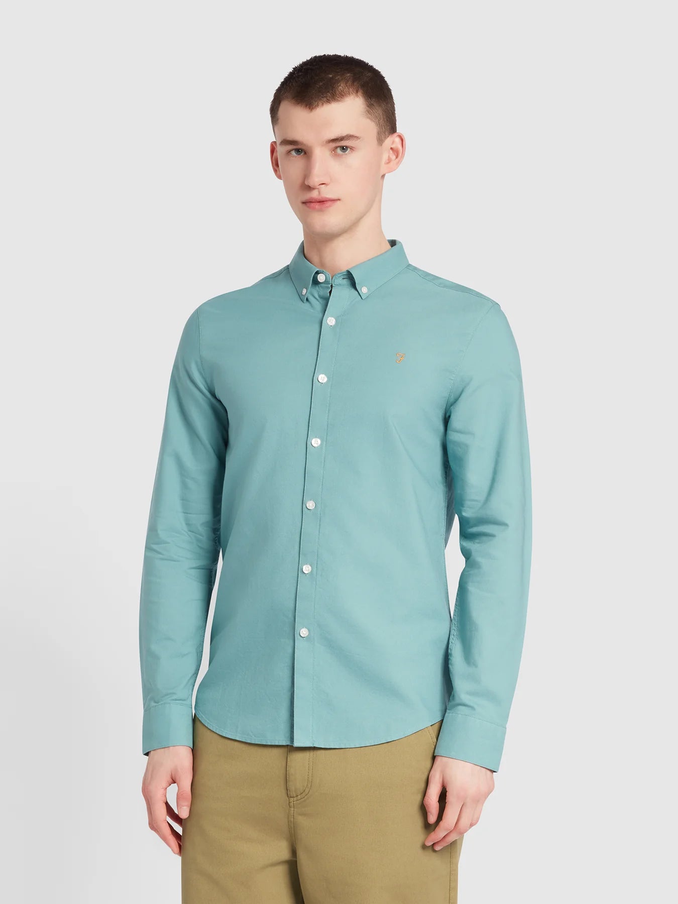 Brewer Slim Fit Organic  Long Sleeve Shirt - Brook Blue