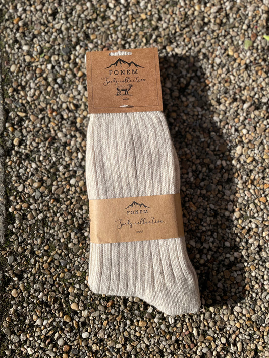 Fonem Women's Ribbed Wool Socks - Oatmeal Beige