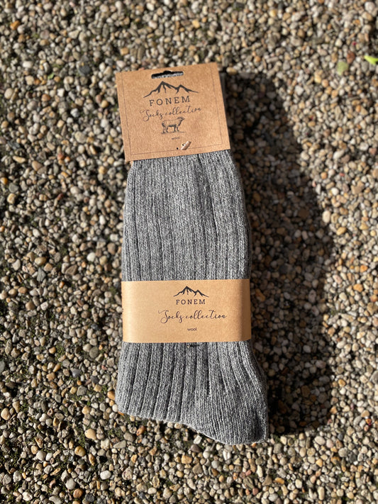 Fonem Women's Ribbed Wool Socks - Melange grey