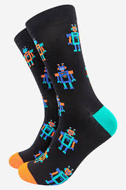 Sock Talk Men's Black Robot Print Bamboo Socks