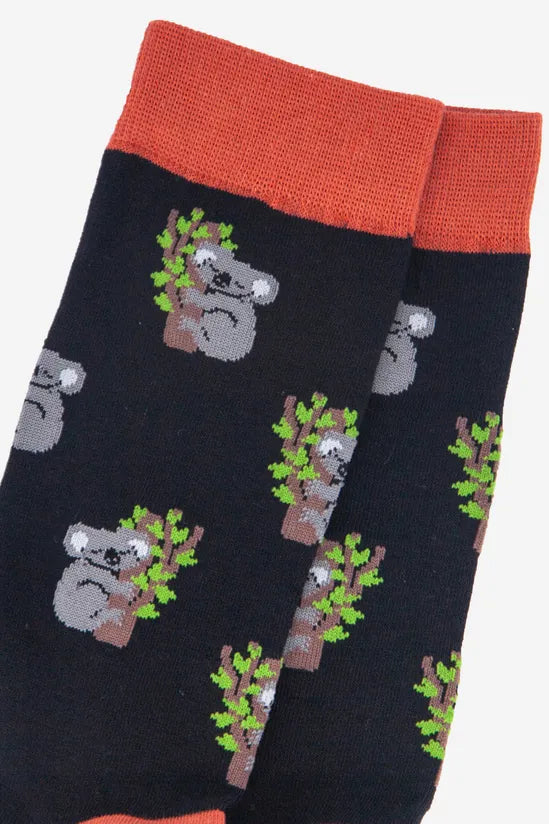 Sock Talk Men's Black Sleepy Koala Print Bamboo Socks